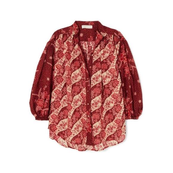 Zimmermann Eyes On Summer Floral Printed Blouse Burgundy/Cream Size US 4 - Picture 2 of 9
